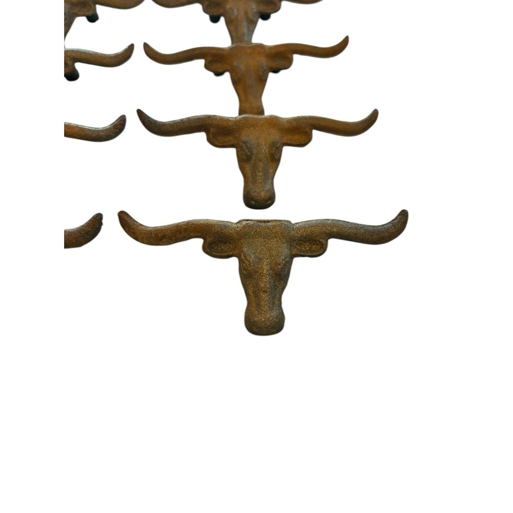 10 RUSTIC LONGHORN STEER DRAWER HANDLES PULLS 4 1/2" CAST IRON COW BULL BIN HORN - Picture 4 of 6